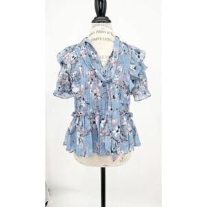WALTER BAKER ruffle blue peplum blouse S